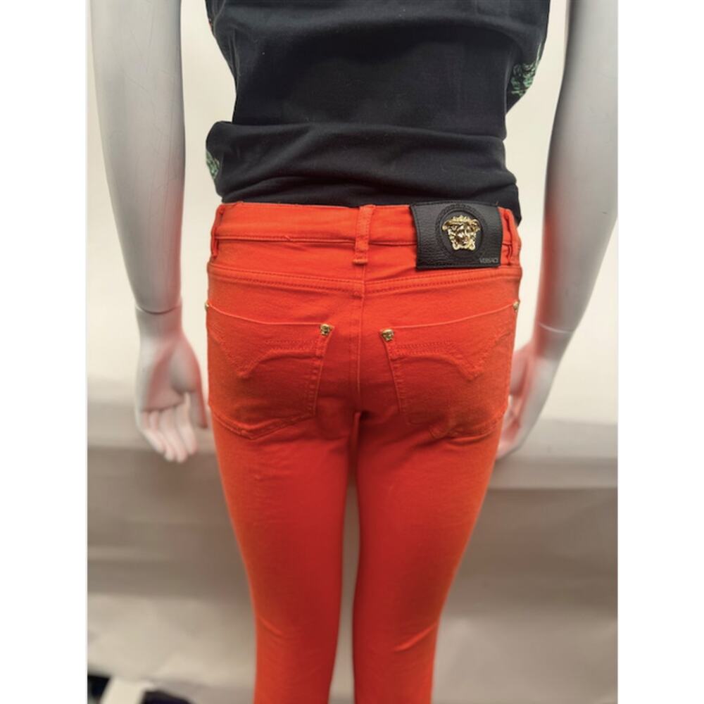 Women's Versace Runway Coral Medusa Motif Denim Jeans Size 25 - Picture 3 of 16